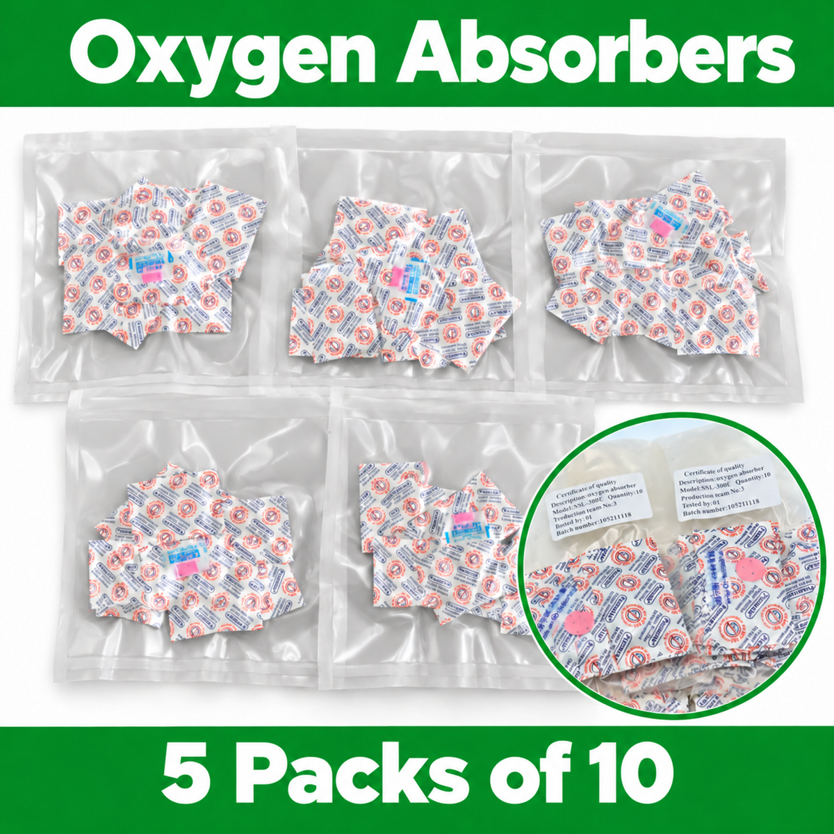 50 Pack of Oxygen Absorbers 500cc (5 packs of 10)