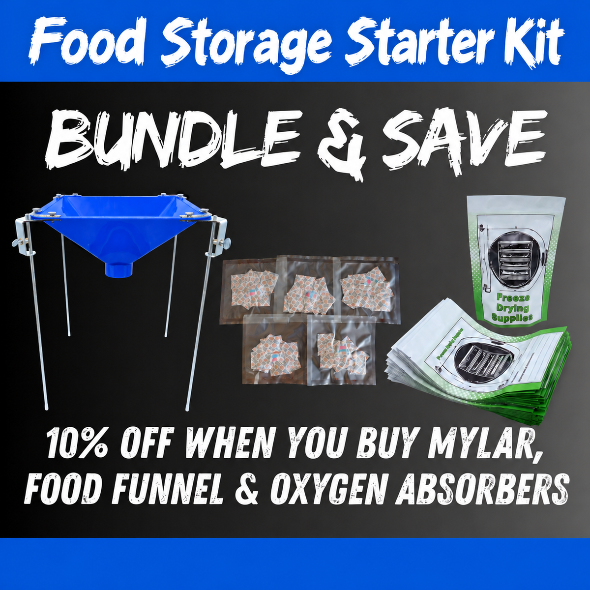 Food Storage Starter Kit-Food Funnel, Mylar and Oxygen Absorbers-BLUE FUNNEL